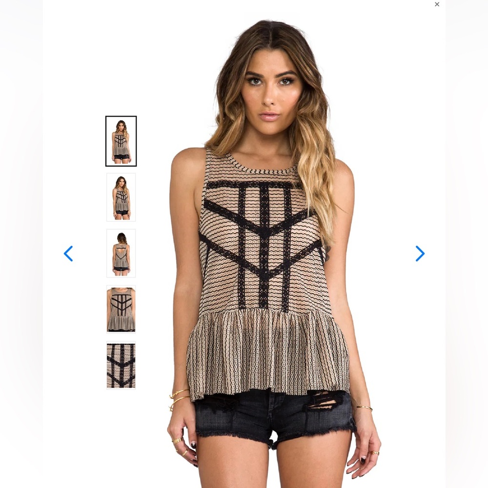 Free People Lace and Stripe Peplum Top | Black/Toasted Almond | Small